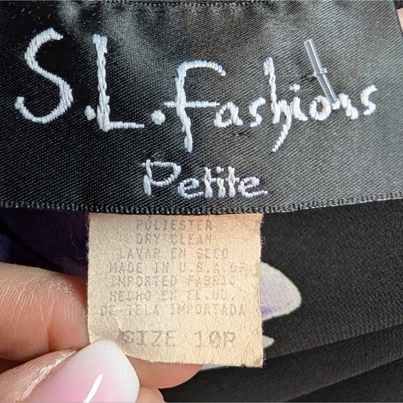 Vintage 90's Y2K Floral Orchid Print Black Twist Neck Sleeveless Midi Dress 10P - Picture 4 of 5